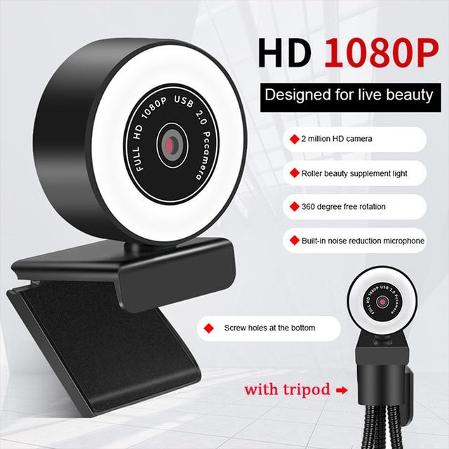 HD 1080P Webcam Computer PC Web Camera With Microphone For Live Broadcast Video Calling Conference Workcamara Fill Light Web Cam